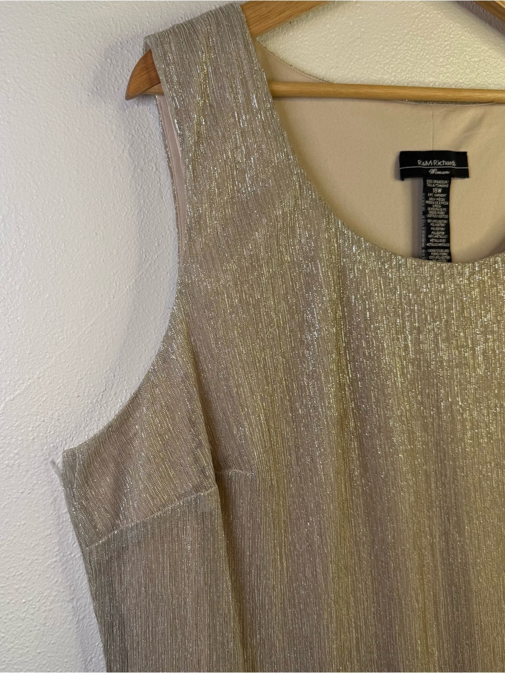 R&M Richards Sleeveless Metallic Champagne Two-Piece Dress & Jacket Set Size 18W - Picture 12 of 16